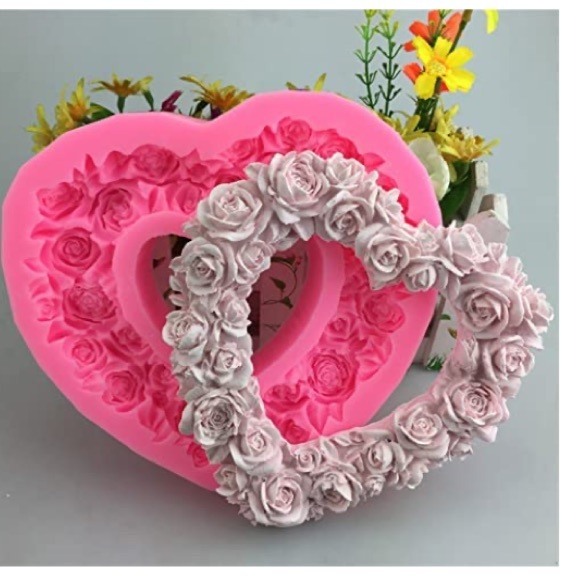 Rose Heart Wreath Fondant Chocolate Candy Silicone Mold Cake Decorating Baking - Picture 6 of 8